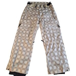 Bonfire Snowboarding Company Geometric Print Snow Pants Tan White Mens Large